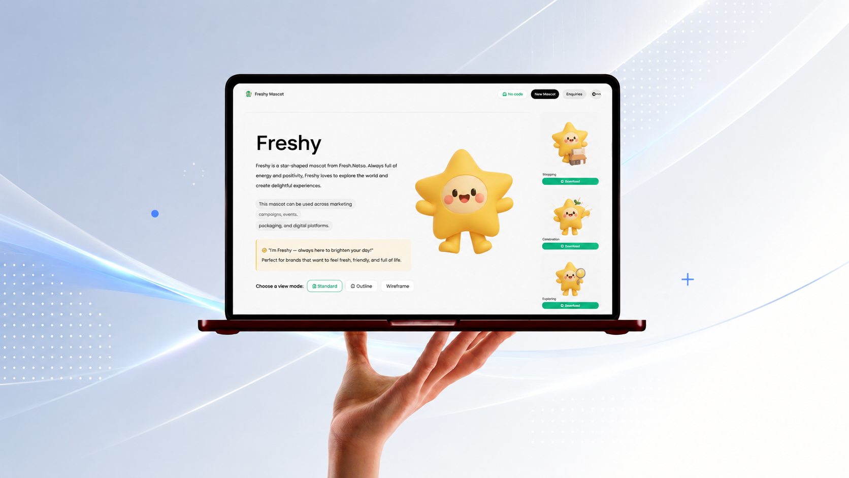 AIPitchPack, the tool's screens and a generated mascot-led deck