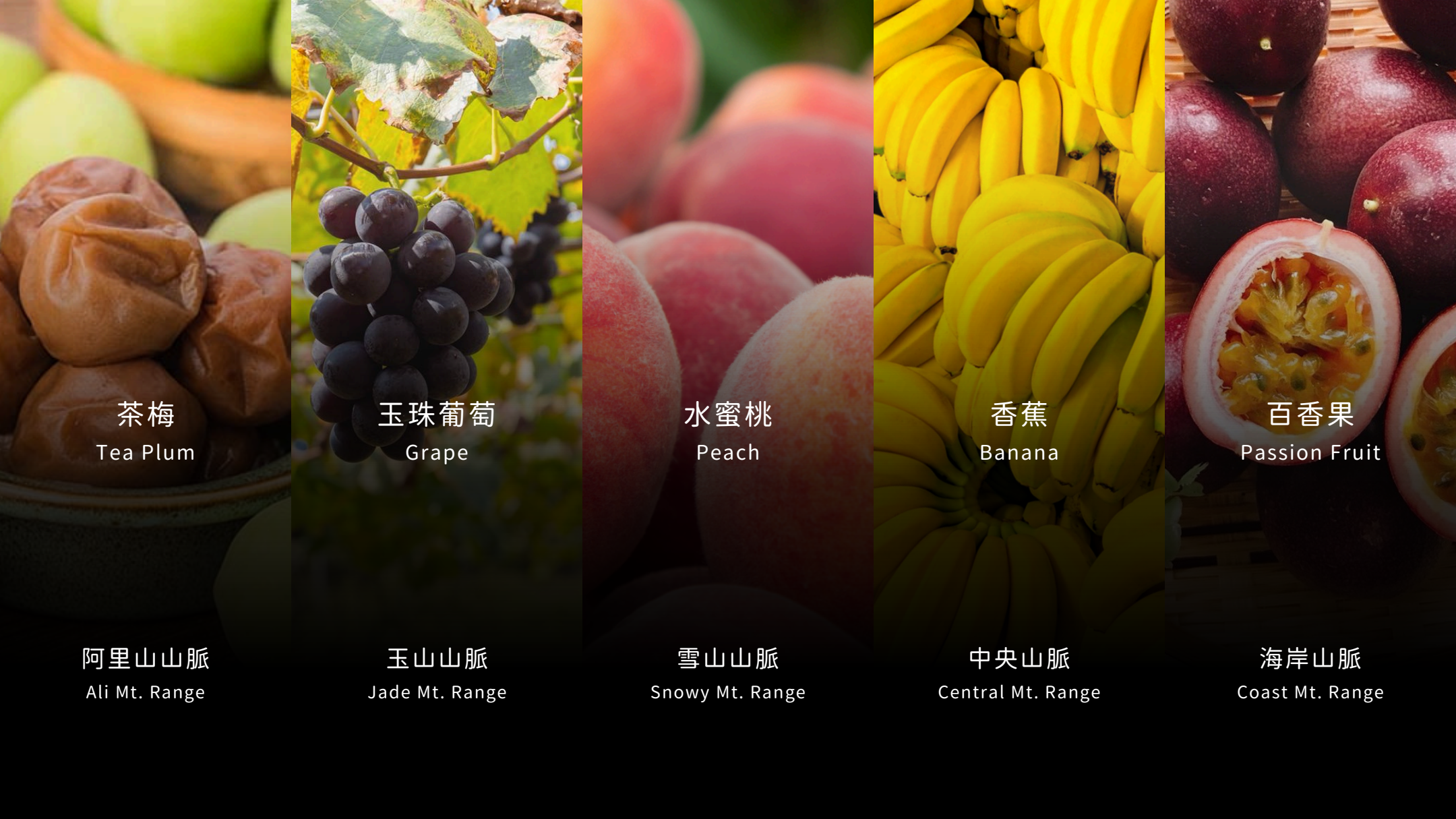 Five mountain ranges mapped to five local fruits