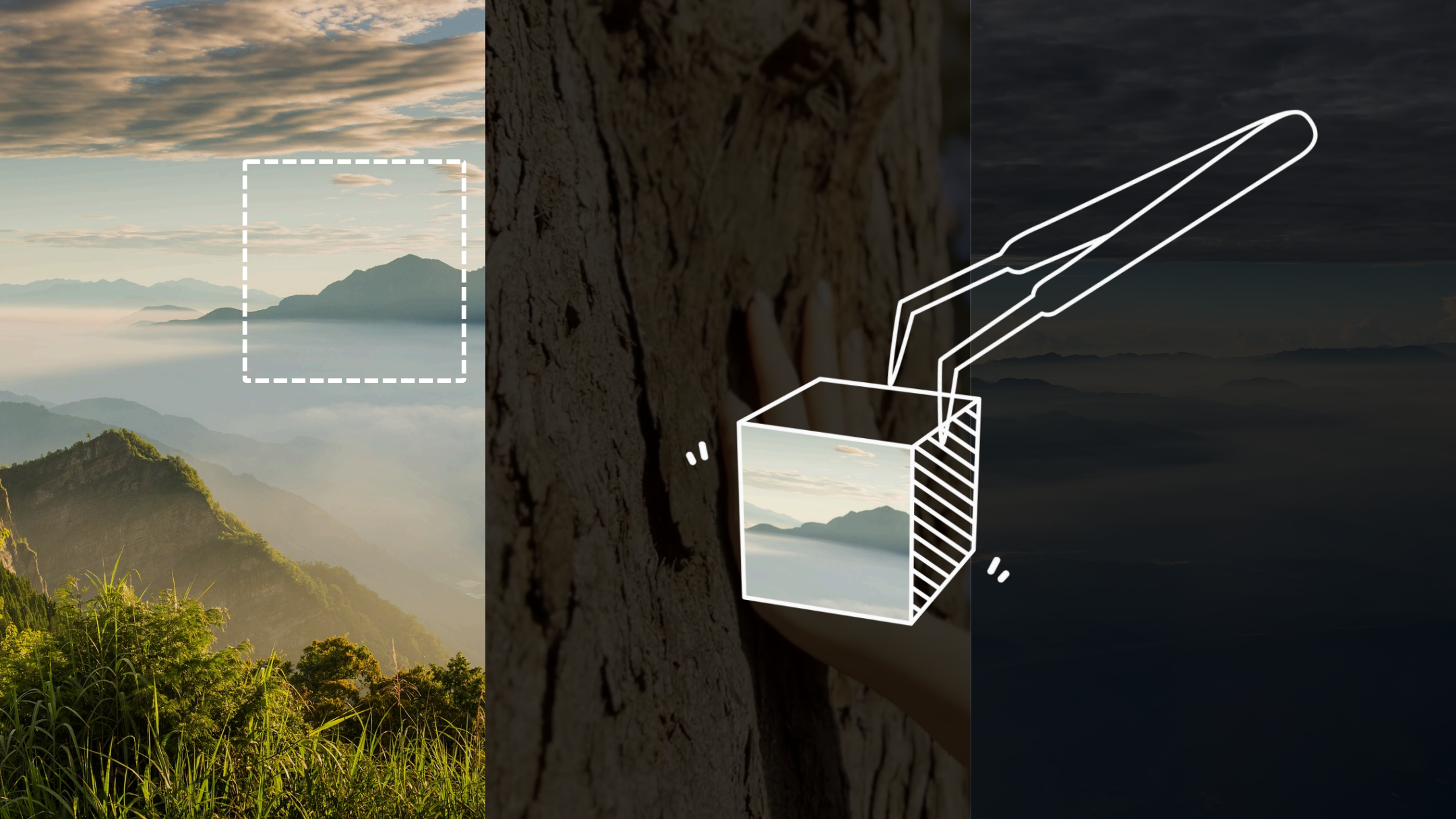 Sampling the landscape, a square cut out of the mountain scenery